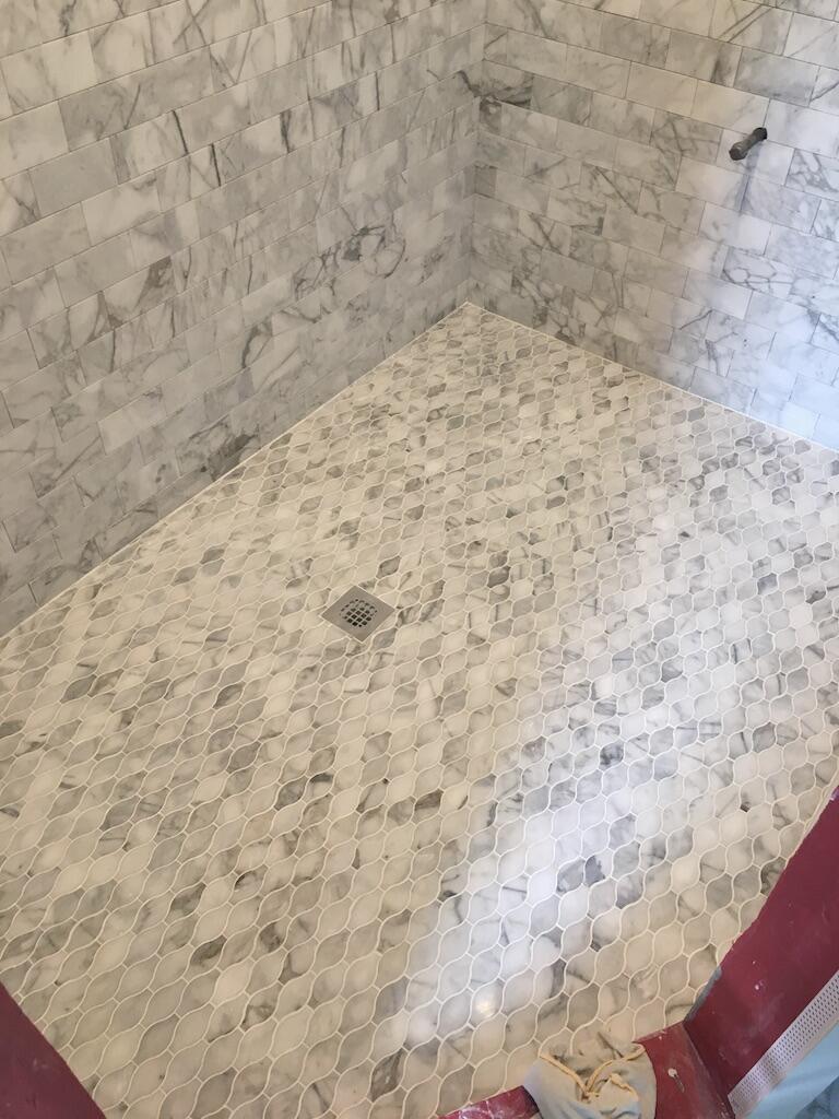 Master Bath — Marble Tile Shower & Heated Floors — completed by FirstLine Build Group in Hopewell Junction, NY